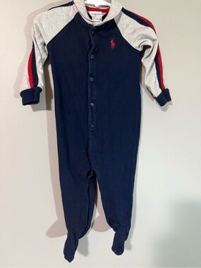 Ralph Lauren Navy, Gray & Red Baby Footed One-Piece Size 9 Months Like New